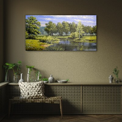 A peaceful landscape by the river Wall art on glass