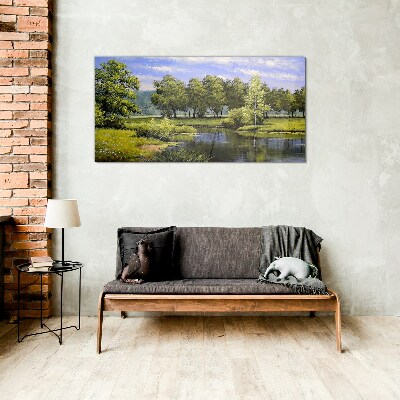 A peaceful landscape by the river Wall art on glass