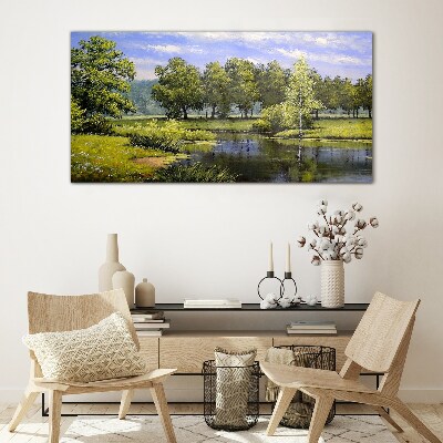 A peaceful landscape by the river Wall art on glass