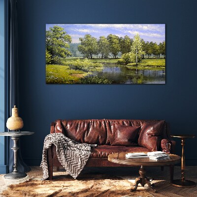 A peaceful landscape by the river Wall art on glass