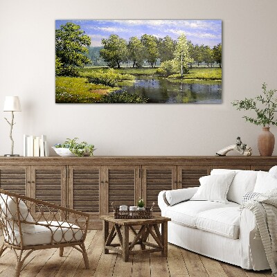 A peaceful landscape by the river Wall art on glass