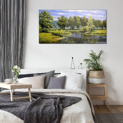 A peaceful landscape by the river Wall art on glass