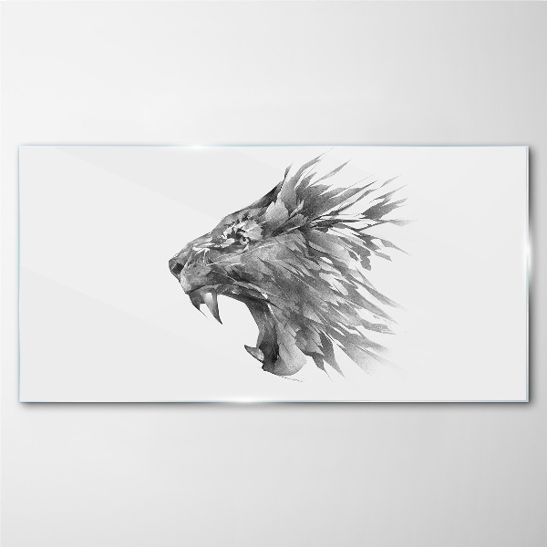 The cry of the lion in shades of gray Wall art on glass