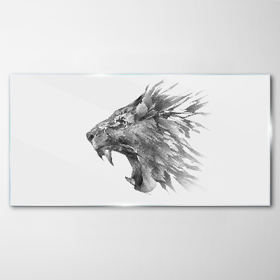 The cry of the lion in shades of gray Wall art on glass
