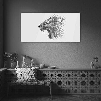 The cry of the lion in shades of gray Wall art on glass