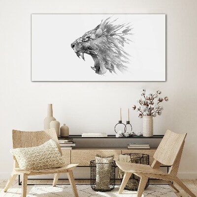 The cry of the lion in shades of gray Wall art on glass