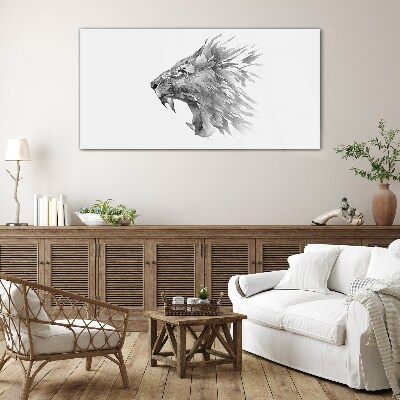 The cry of the lion in shades of gray Wall art on glass