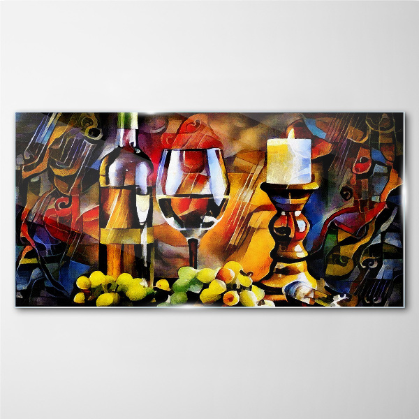 An evening with wine and fruit Glass art print
