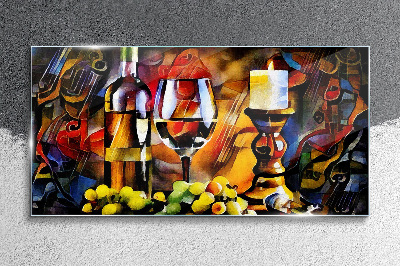 An evening with wine and fruit Glass art print