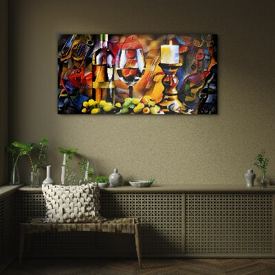 An evening with wine and fruit Glass art print