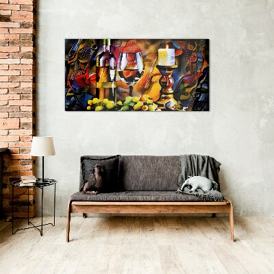 An evening with wine and fruit Glass art print