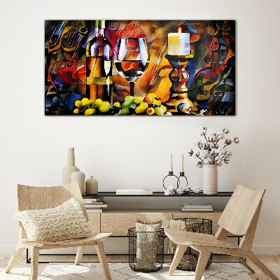 An evening with wine and fruit Glass art print