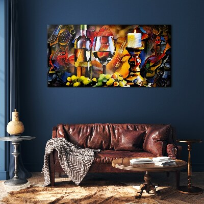 An evening with wine and fruit Glass art print