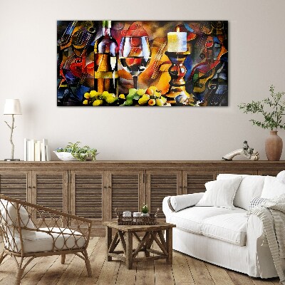An evening with wine and fruit Glass art print