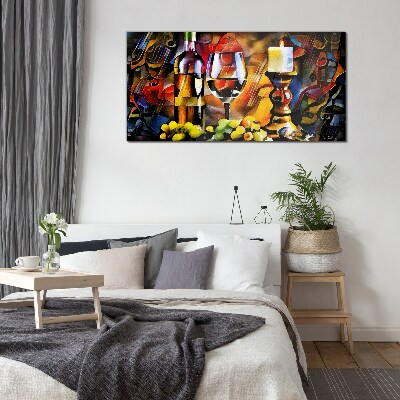 An evening with wine and fruit Glass art print