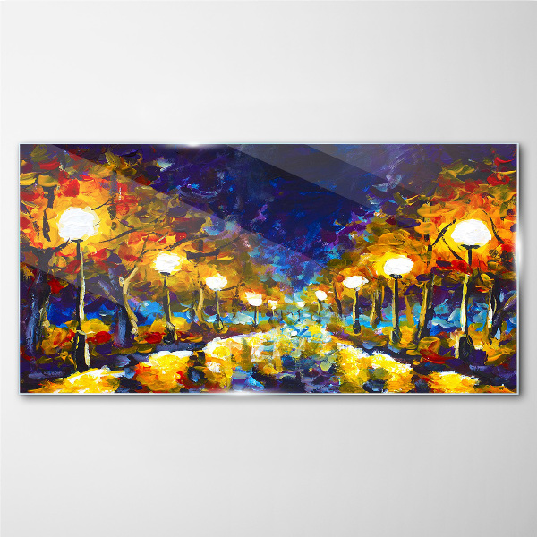 Painting lanterns night Glass Wall Art