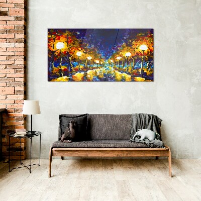 Painting lanterns night Glass Wall Art