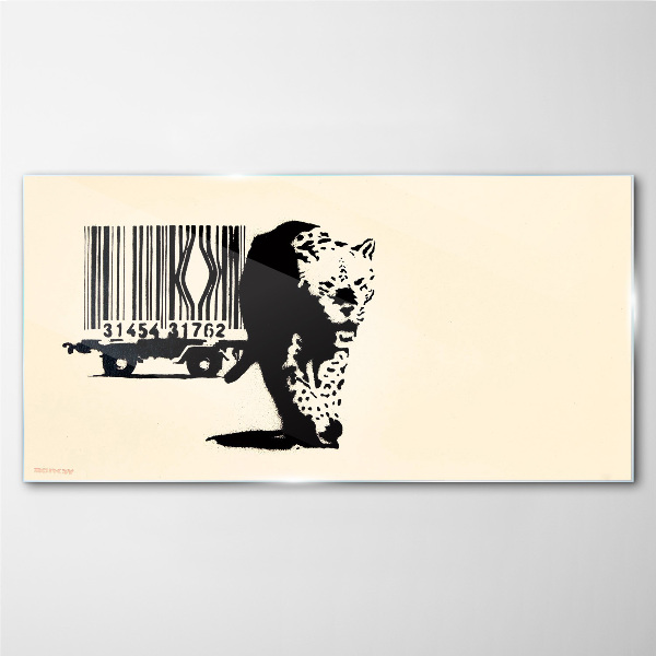 Banksy leopard barcode Glass art print