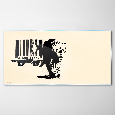 Banksy leopard barcode Glass art print