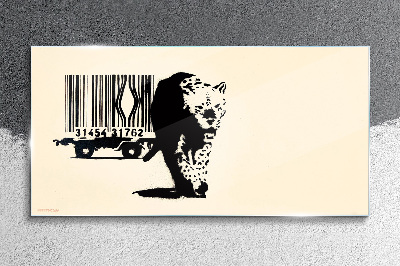 Banksy leopard barcode Glass art print