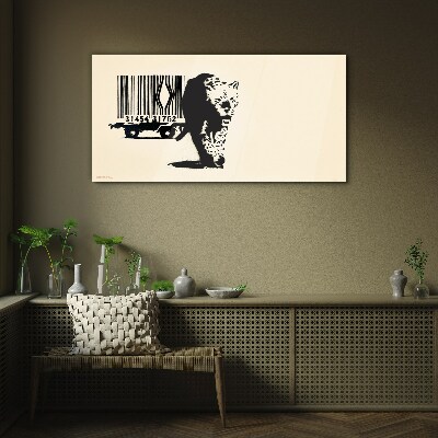 Banksy leopard barcode Glass art print