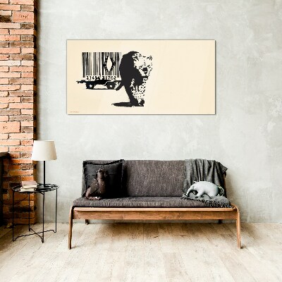 Banksy leopard barcode Glass art print