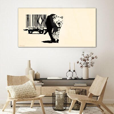 Banksy leopard barcode Glass art print