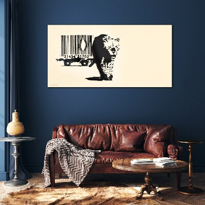 Banksy leopard barcode Glass art print