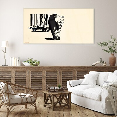 Banksy leopard barcode Glass art print