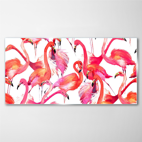 Pink flamingos in a tropical dance Wall art on glass