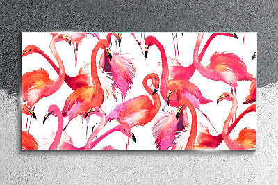Pink flamingos in a tropical dance Wall art on glass
