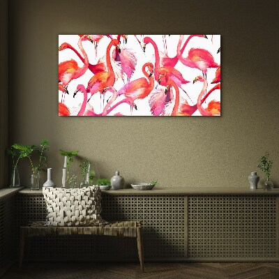 Pink flamingos in a tropical dance Wall art on glass