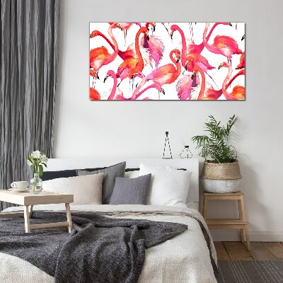 Pink flamingos in a tropical dance Wall art on glass