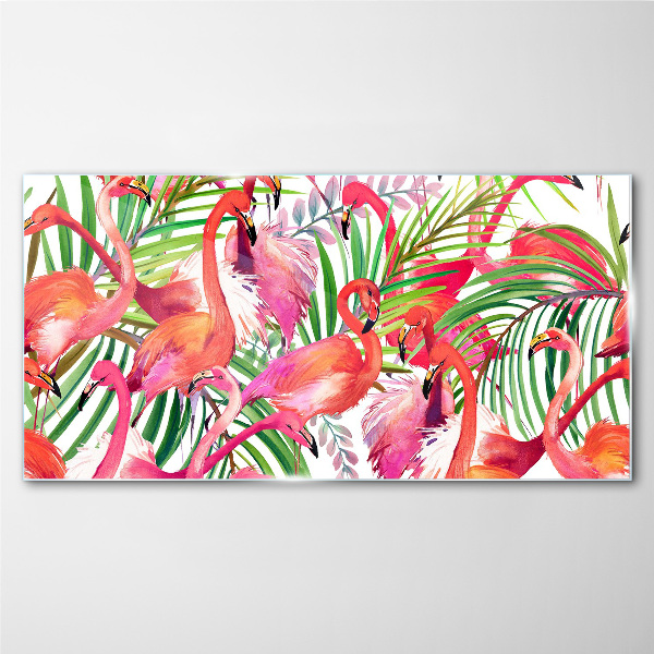 Flamingos in a tropical paradise Glass art print