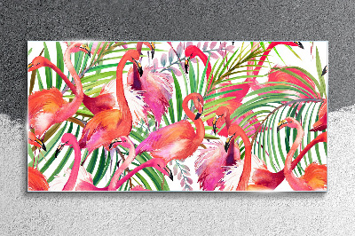 Flamingos in a tropical paradise Glass art print