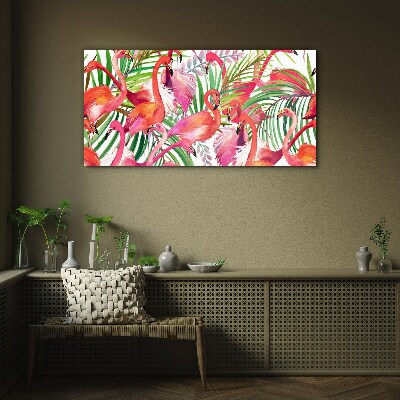 Flamingos in a tropical paradise Glass art print