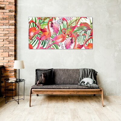 Flamingos in a tropical paradise Glass art print