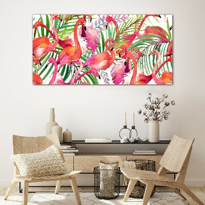 Flamingos in a tropical paradise Glass art print