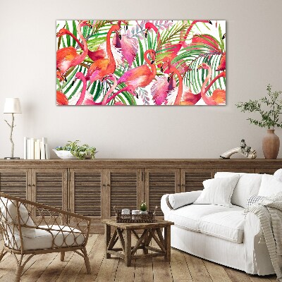 Flamingos in a tropical paradise Glass art print