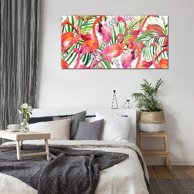 Flamingos in a tropical paradise Glass art print