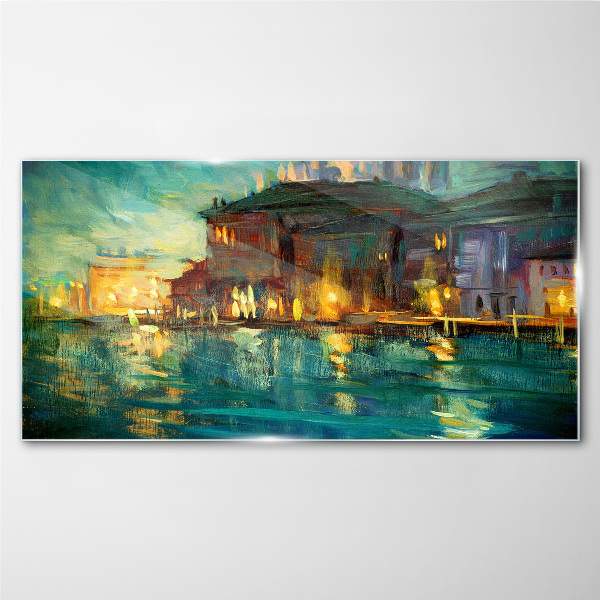 Evening glow over the water Glass art print