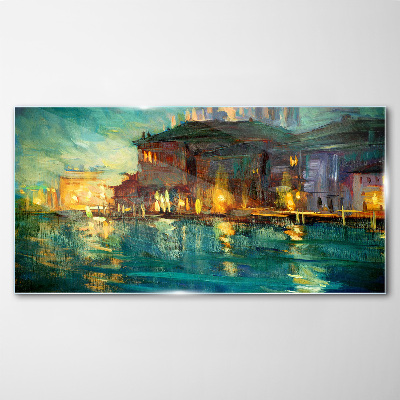Evening glow over the water Glass art print