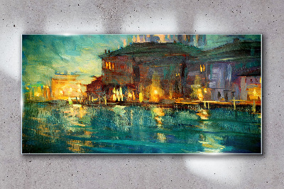 Evening glow over the water Glass art print