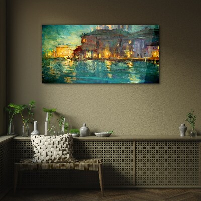Abstraction river buildings Glass Wall Art