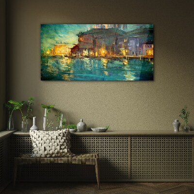 Evening glow over the water Glass art print