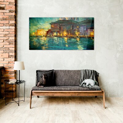 Evening glow over the water Glass art print