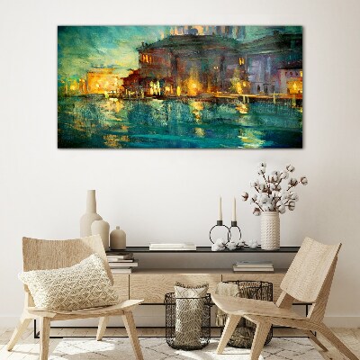 Evening glow over the water Glass art print