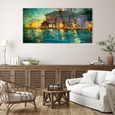Evening glow over the water Glass art print