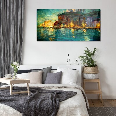 Evening glow over the water Glass art print