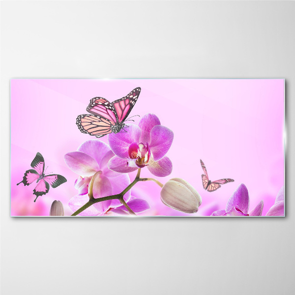 Flower dream with butterflies Glass art print